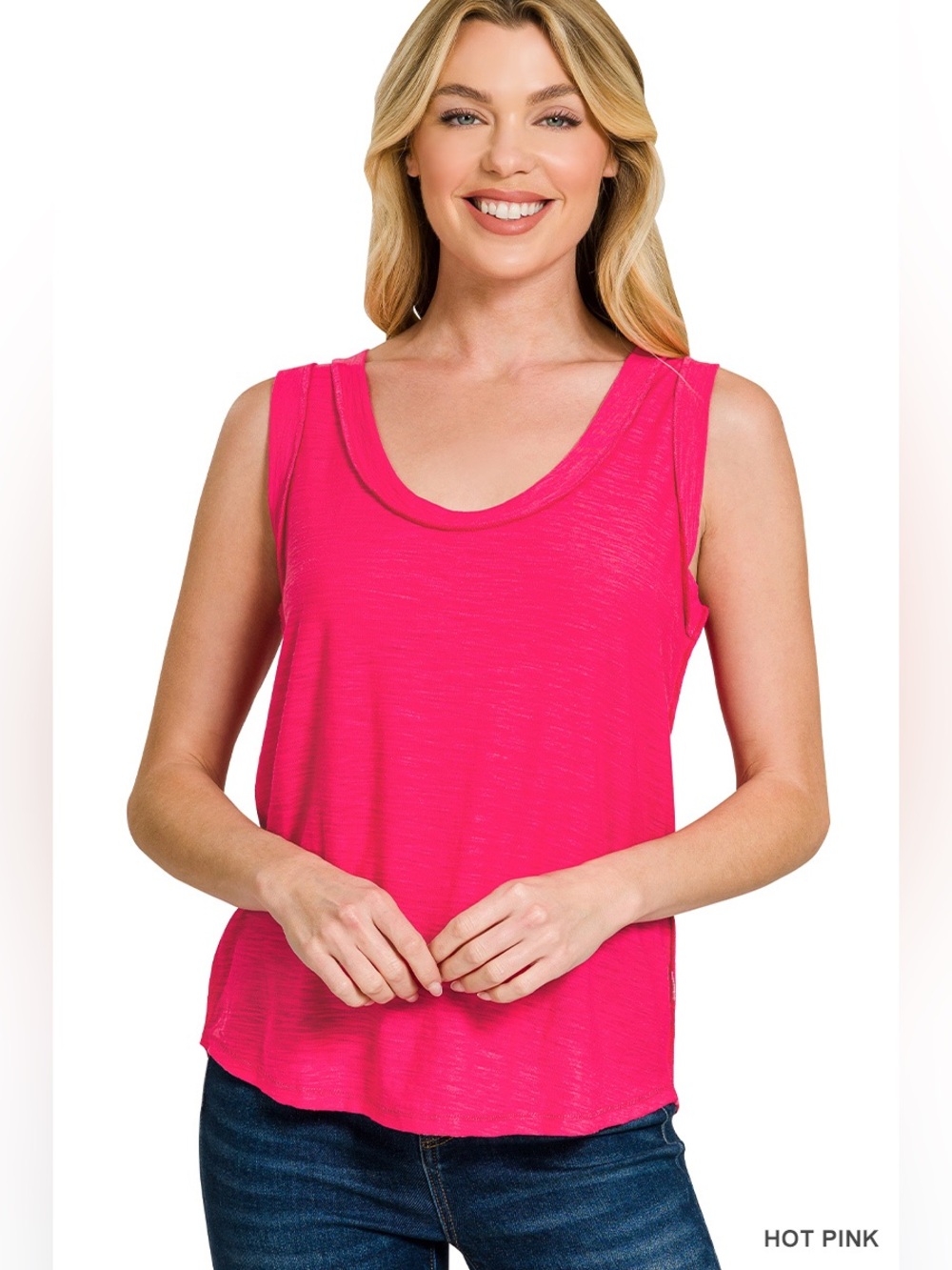 Zenana SLUB RAW EDGE DETAIL TANK TOP